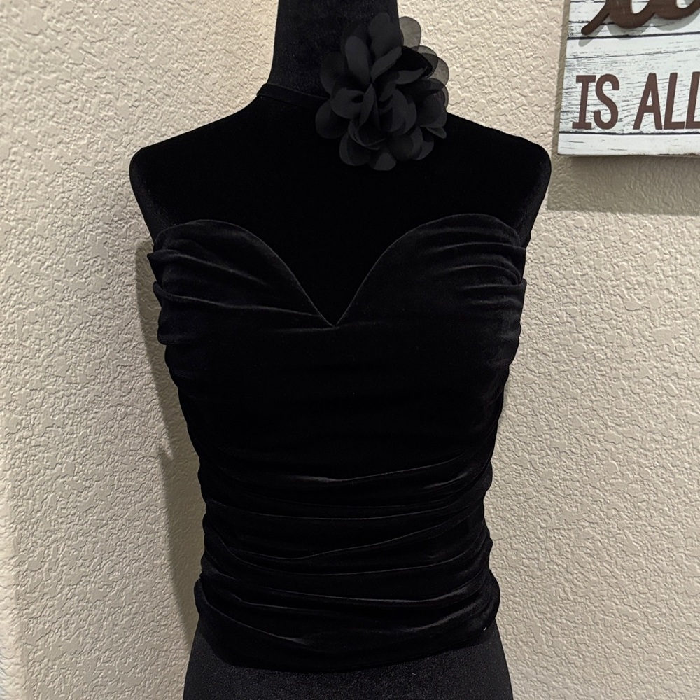 Express Black Velvet Ruched Blouse